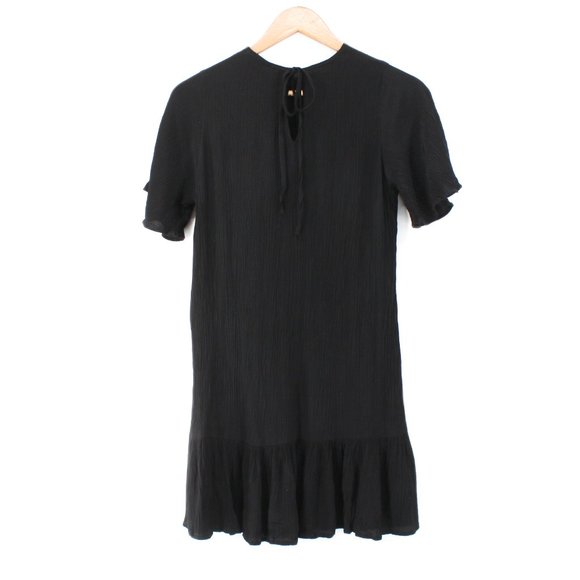 Rue Stiic Crinkle Textured Mini Dress Flutter Sleeve Round Neck Key-hole Tie S - Picture 9 of 16